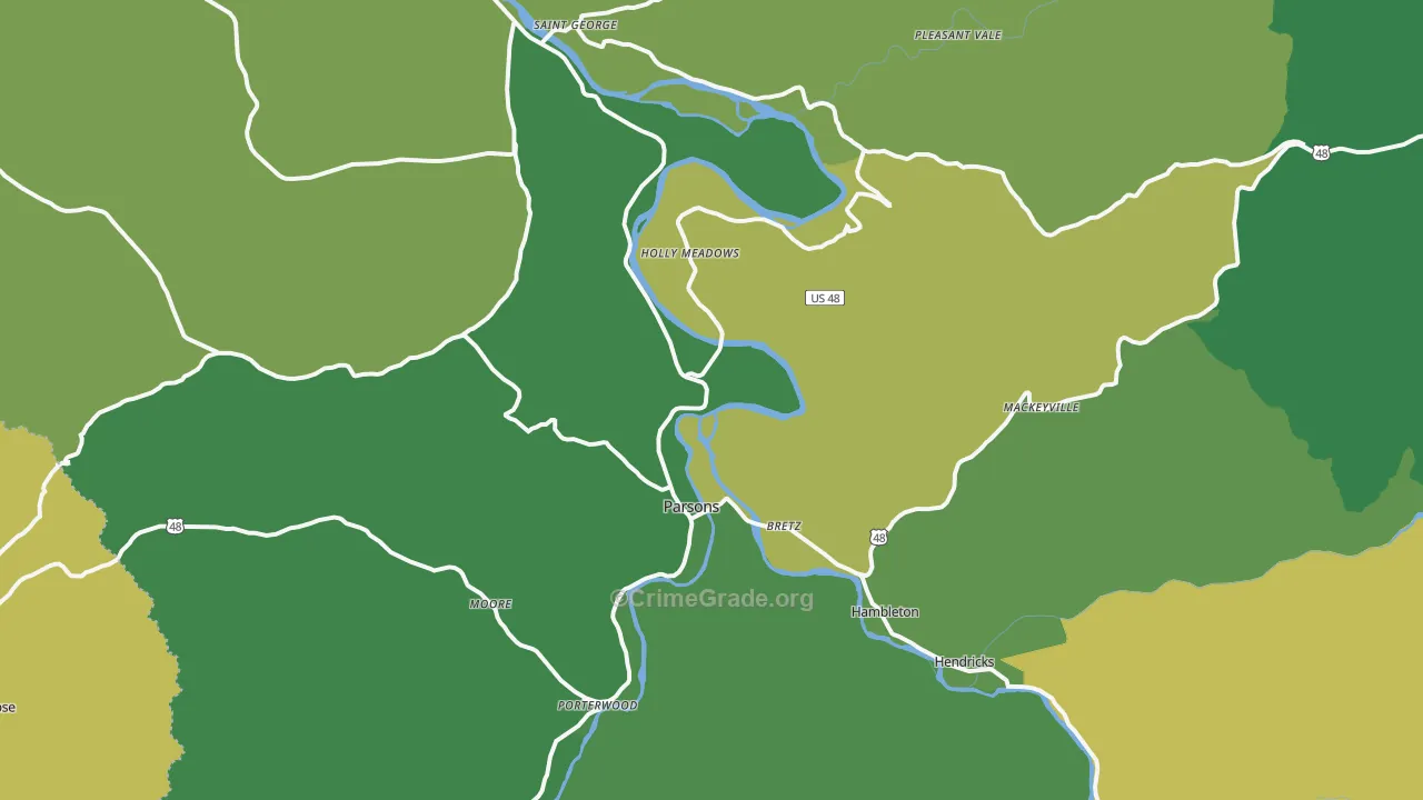 Parsons, WV Map of Vehicle Theft Rates