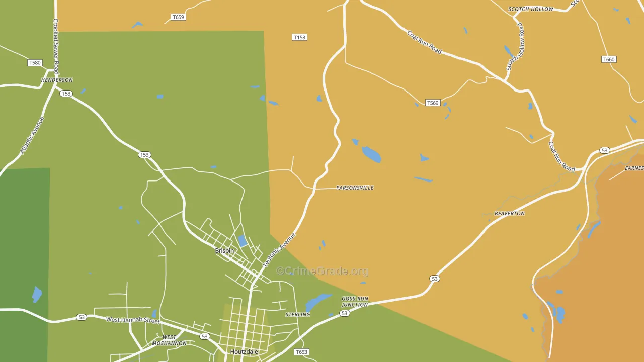 Parsonville, PA Map of Vehicle Theft Rates
