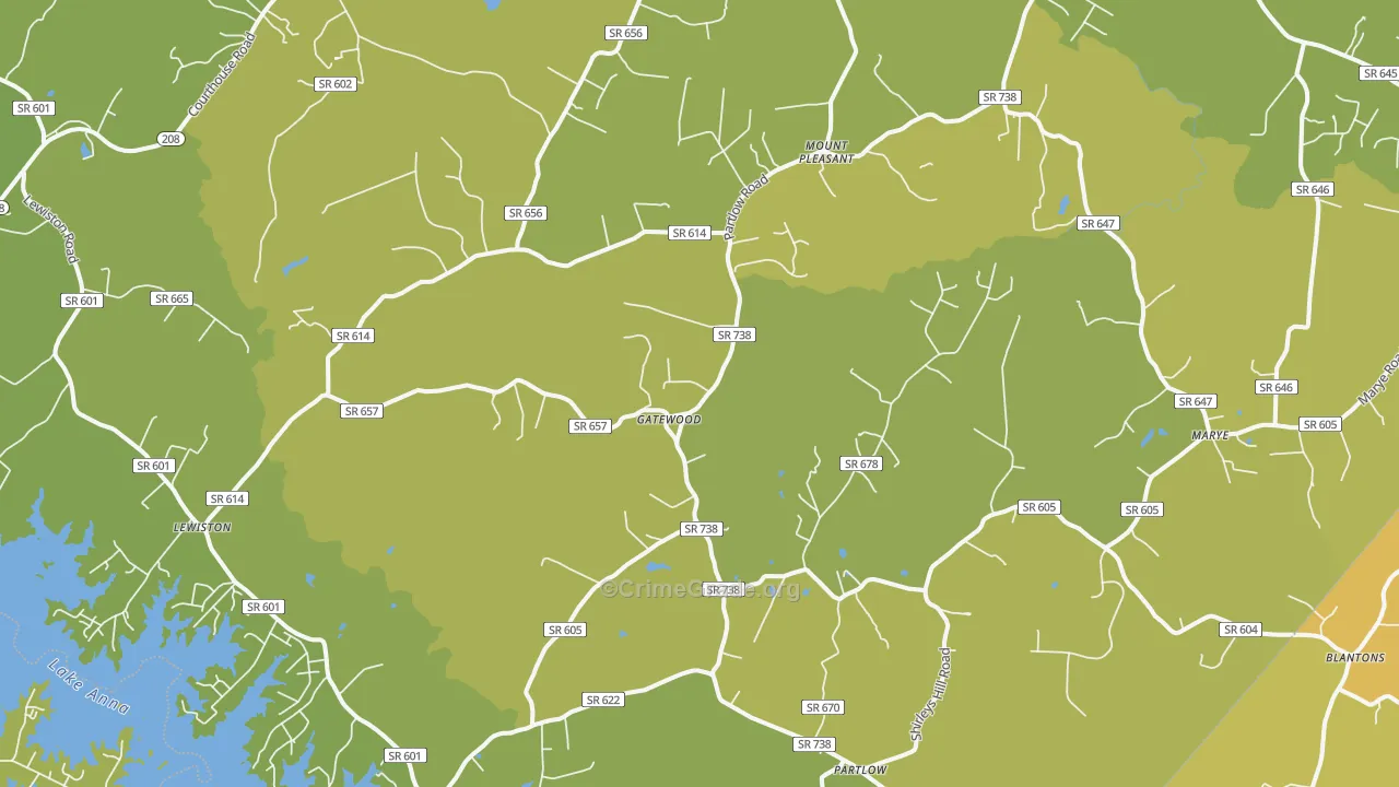 Partlow, VA Map of Vehicle Theft Rates