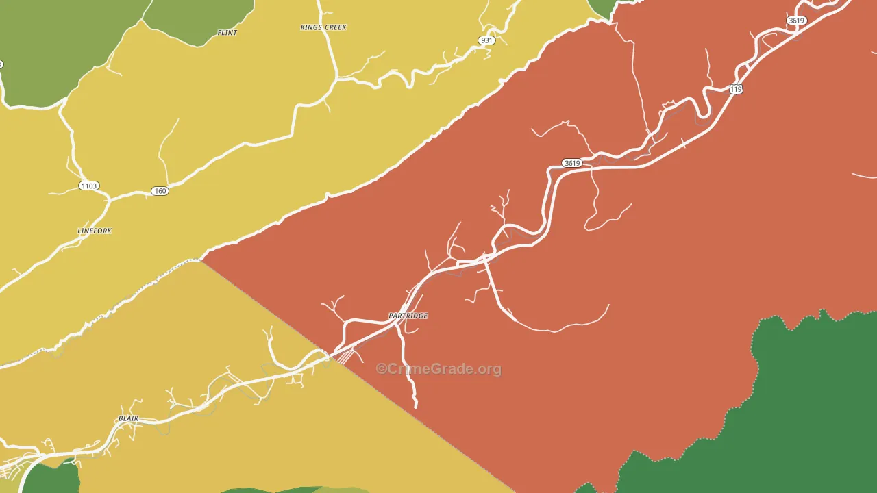 Partridge, KY Map of Vehicle Theft Rates