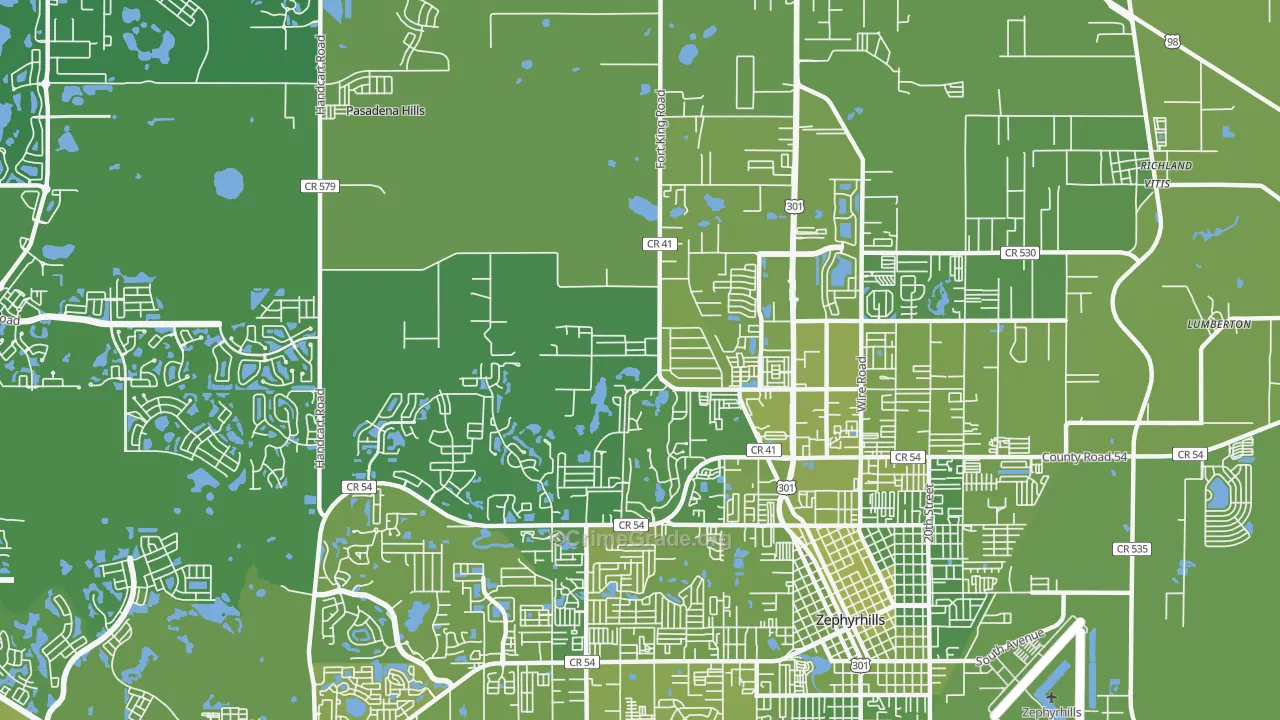 Pasadena Hills, FL Map of Vehicle Theft Rates