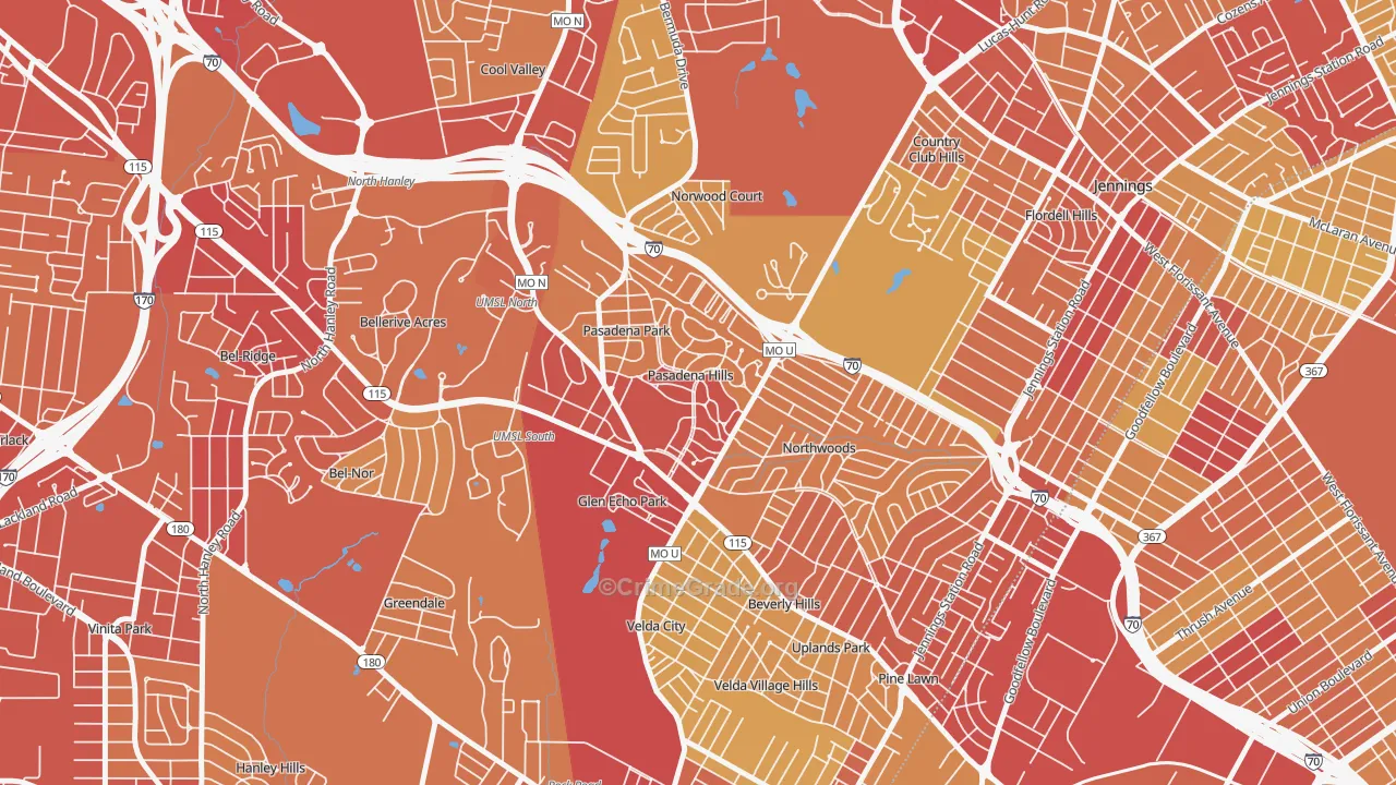 Pasadena Hills, MO Map of Vehicle Theft Rates