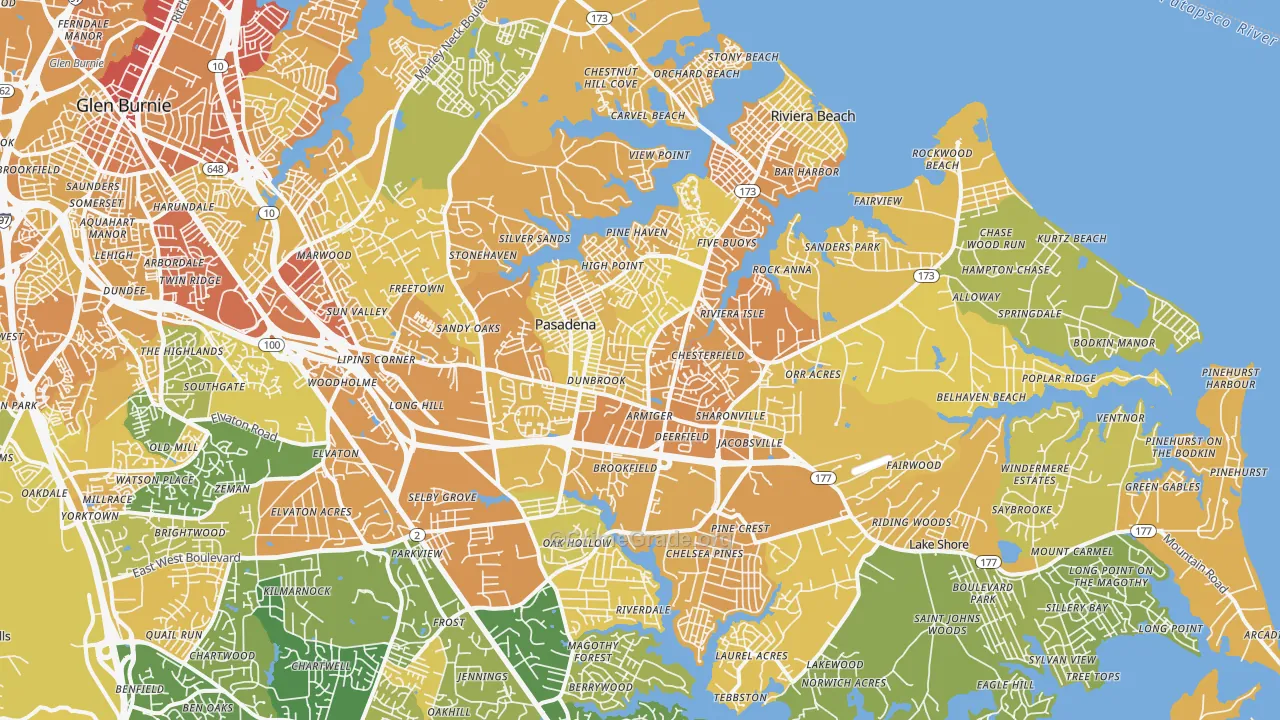 Pasadena, MD Map of Vehicle Theft Rates