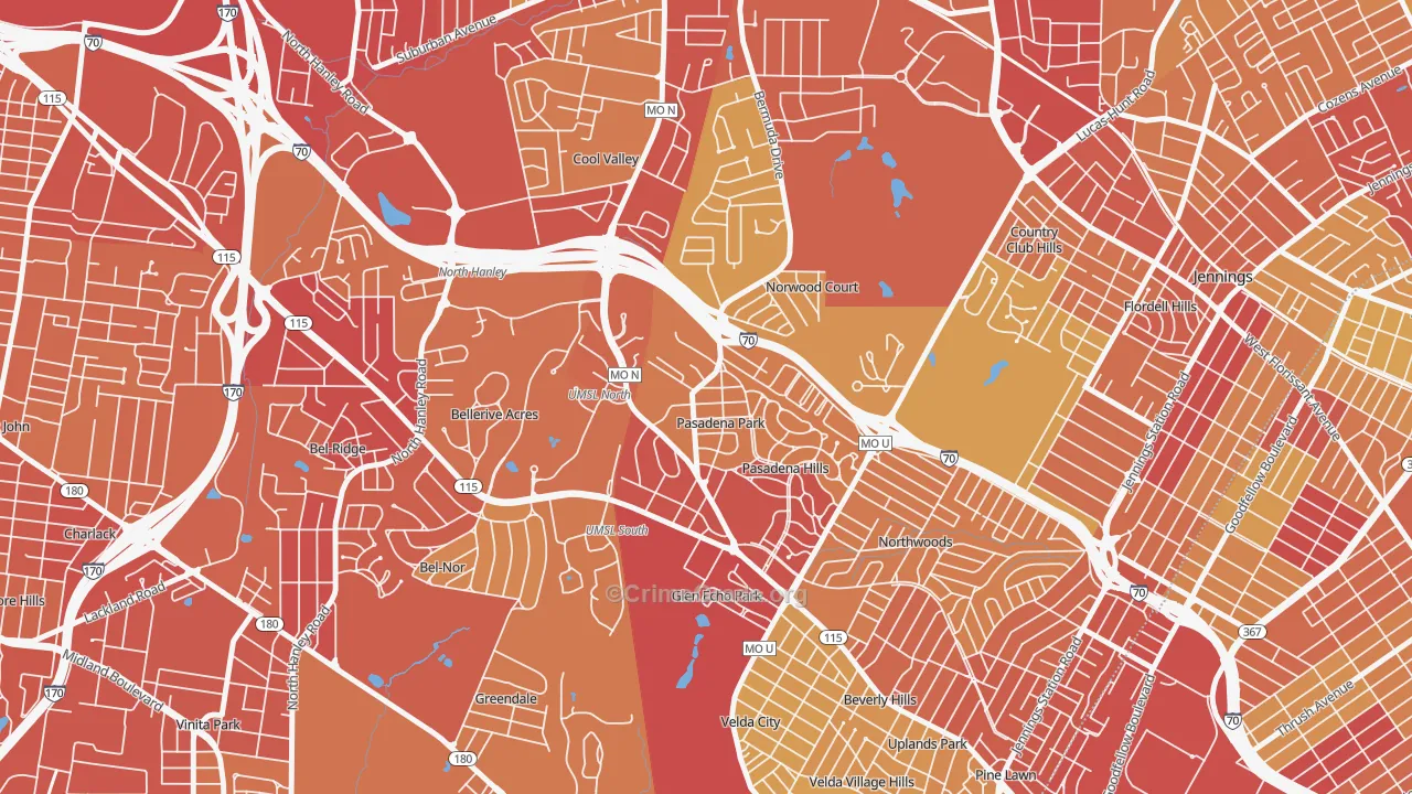 Pasadena Park, MO Map of Vehicle Theft Rates