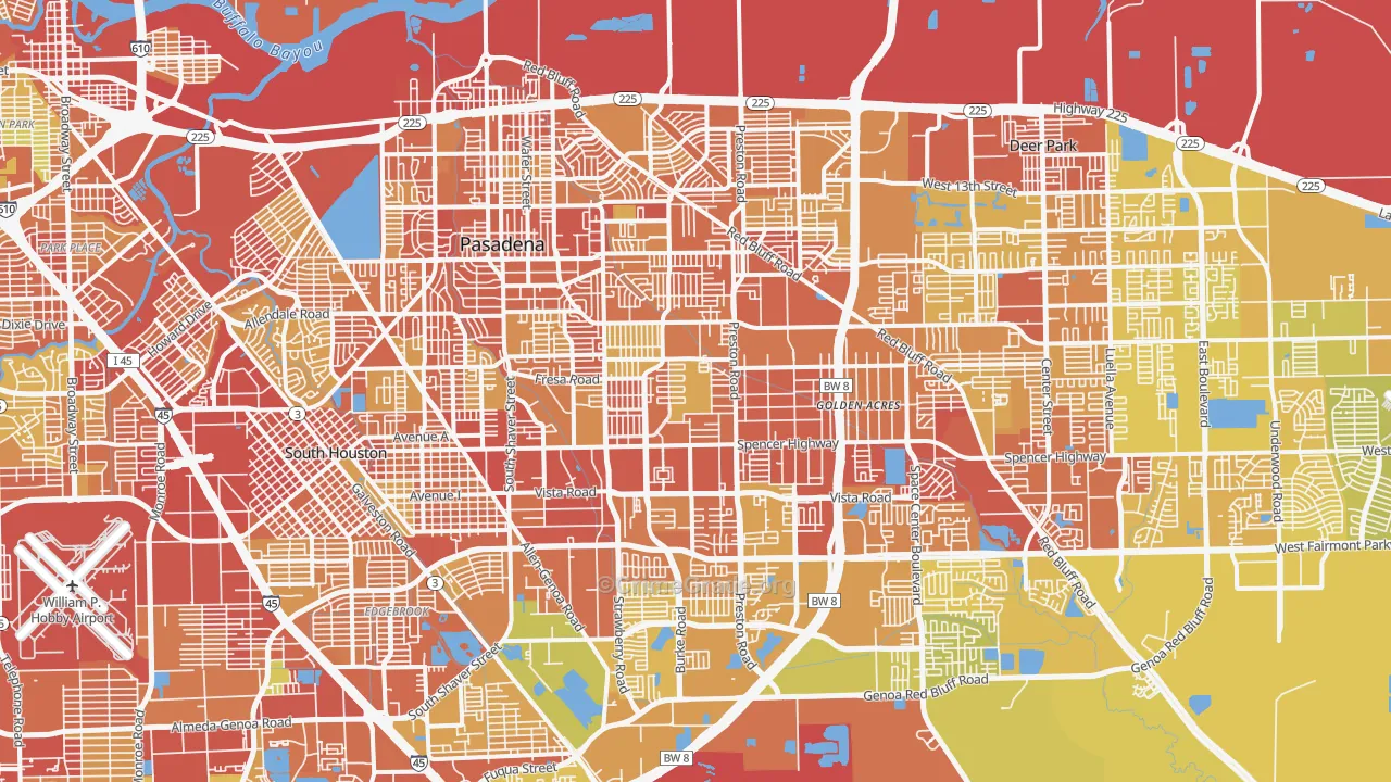 Pasadena, TX Map of Vehicle Theft Rates