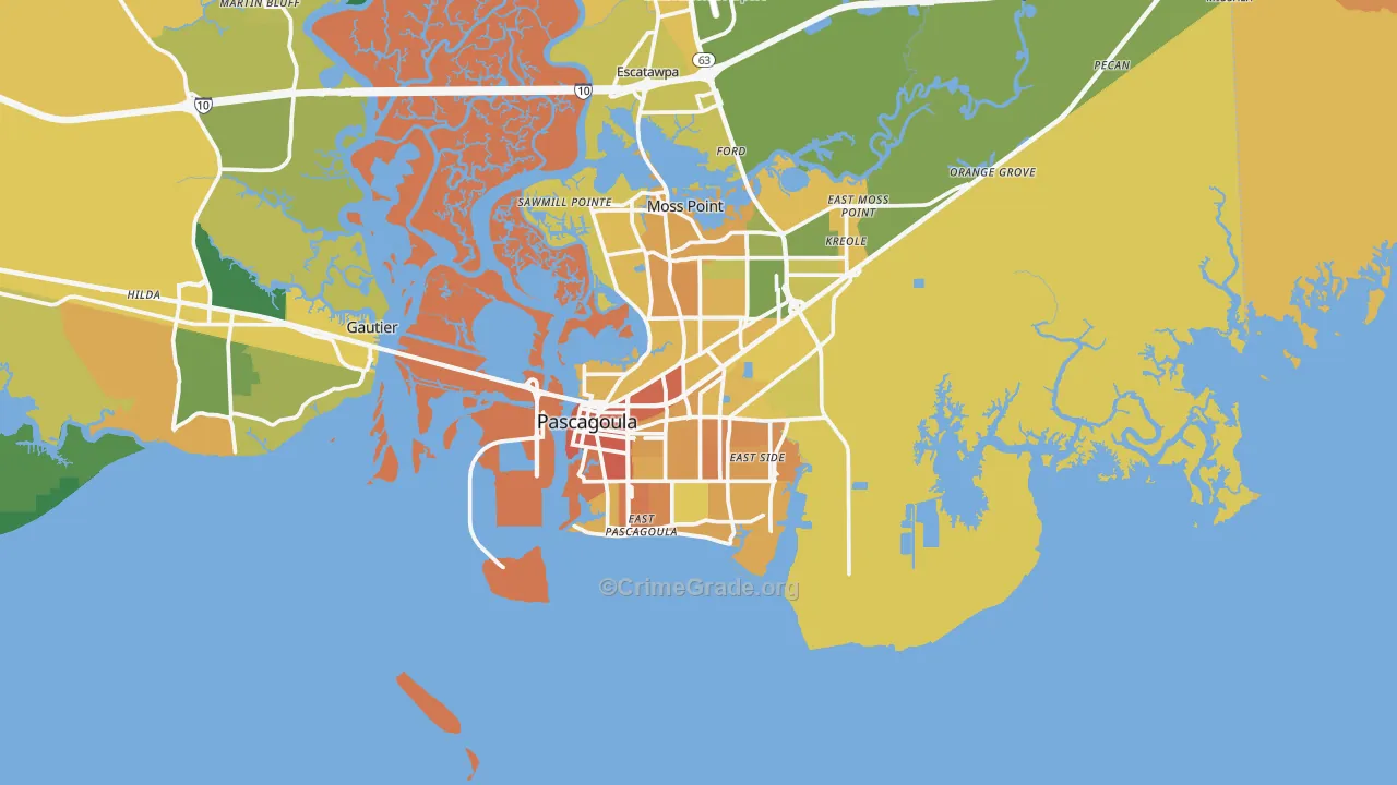 Pascagoula, MS Map of Vehicle Theft Rates