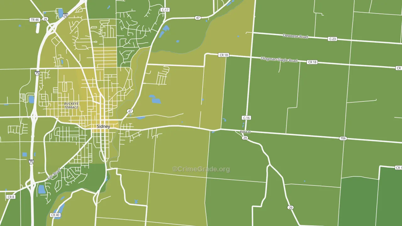 Pasco, OH Map of Vehicle Theft Rates