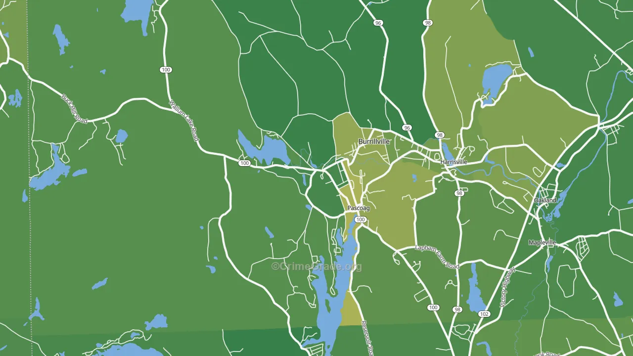 Pascoag, RI Map of Vehicle Theft Rates