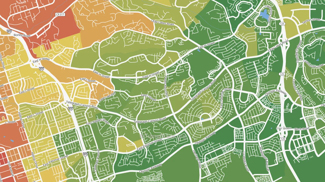 Paseo Ranchoero, Chula Vista, CA Map of Vehicle Theft Rates