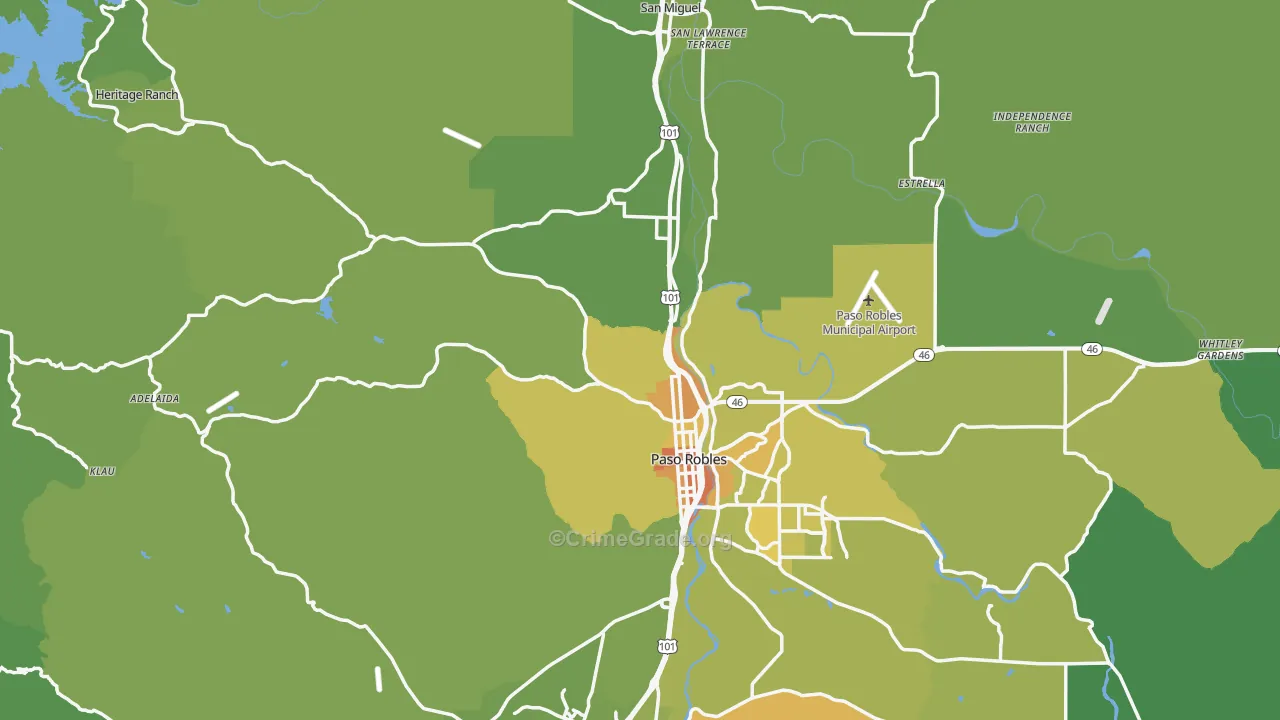 Paso Robles, CA Map of Vehicle Theft Rates