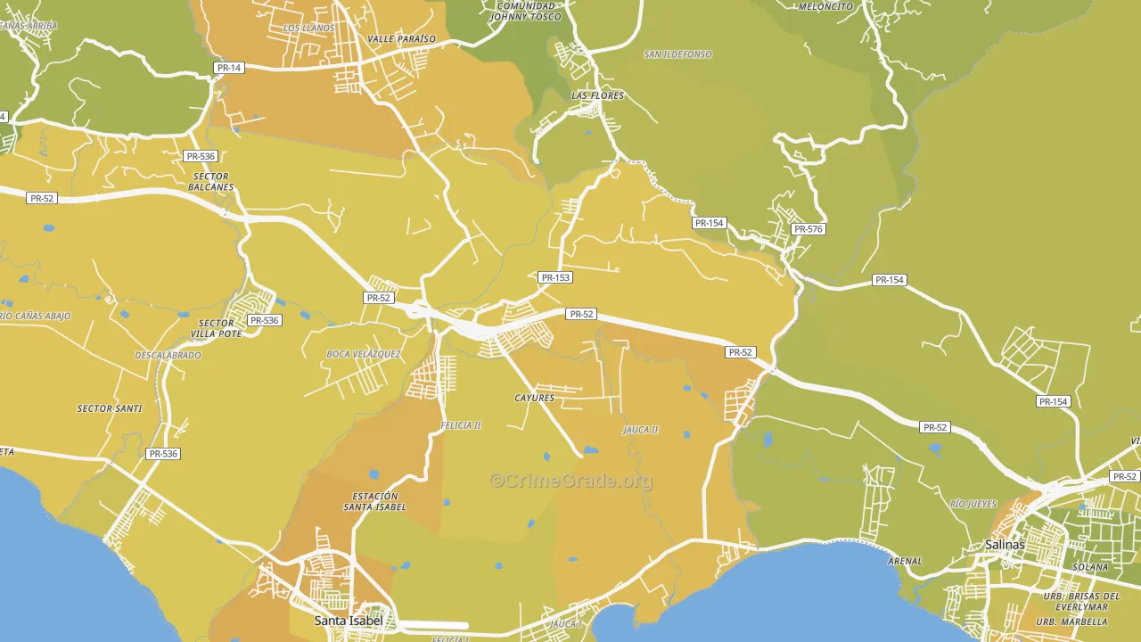 Paso Seco, PR Map of Vehicle Theft Rates