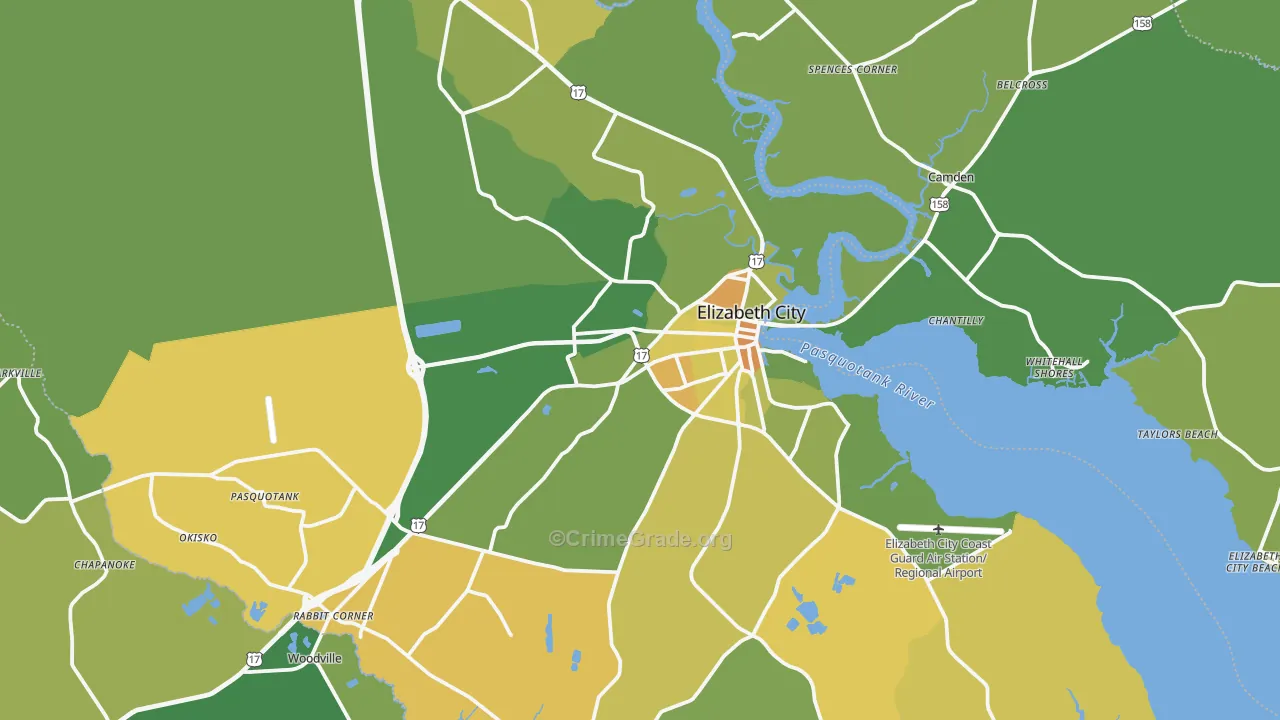 Pasquotank County, NC Map of Vehicle Theft Rates