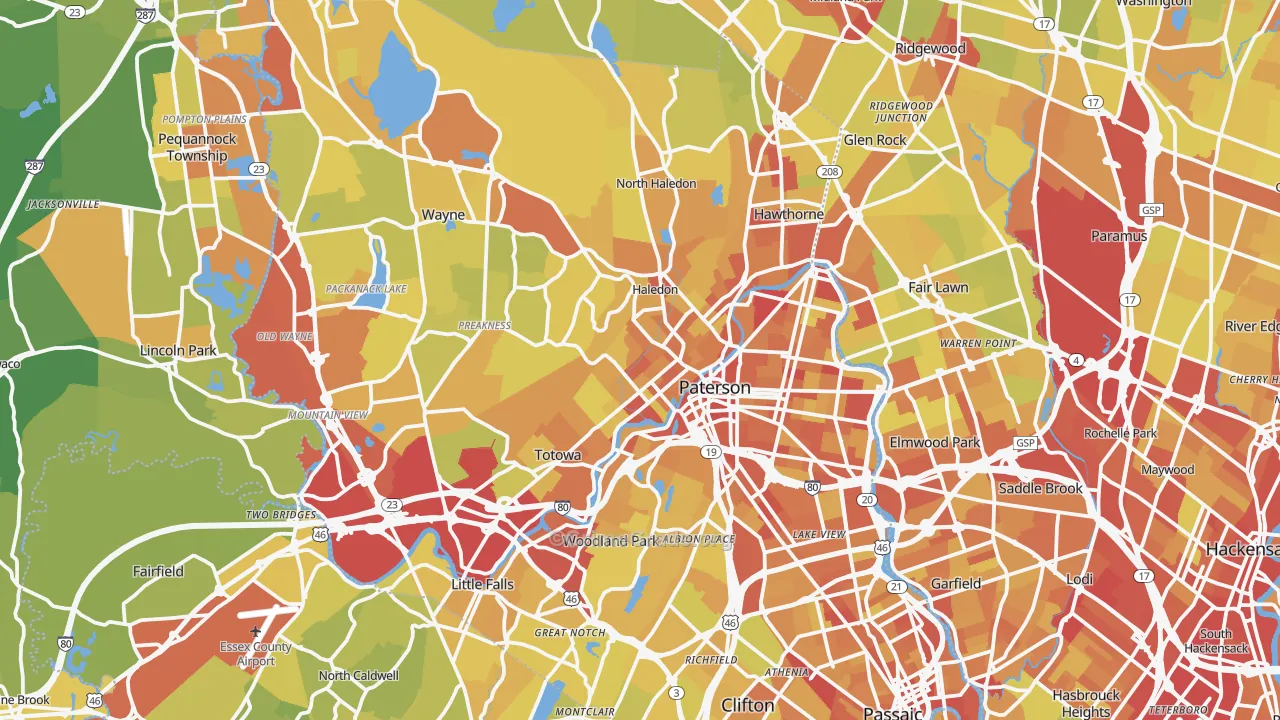 Passaic County, NJ Map of Vehicle Theft Rates