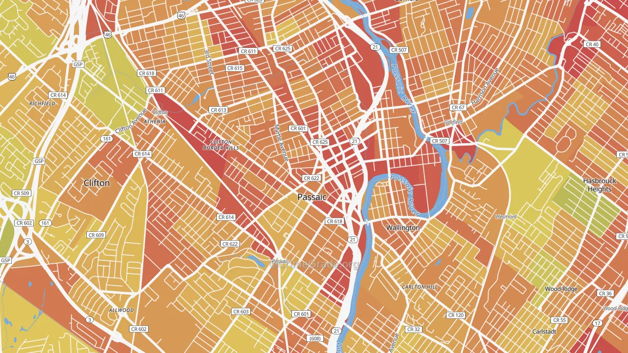 Passaic, NJ Map of Vehicle Theft Rates