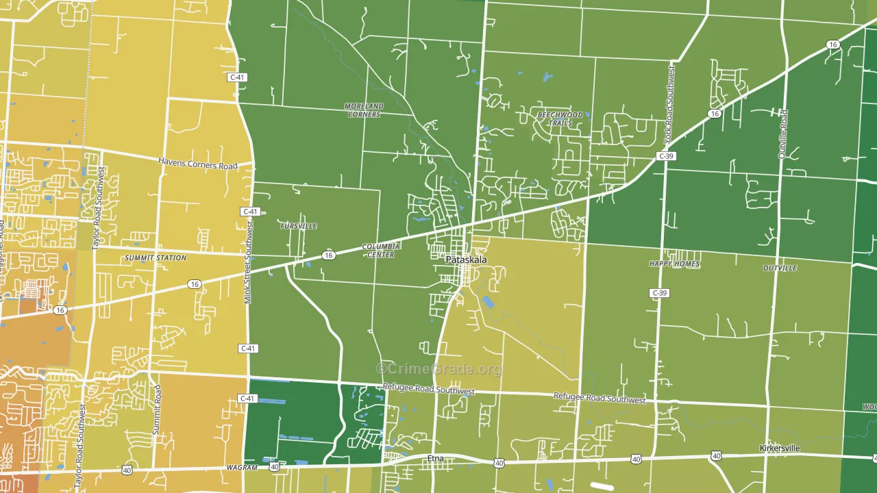 Pataskala, OH Map of Vehicle Theft Rates