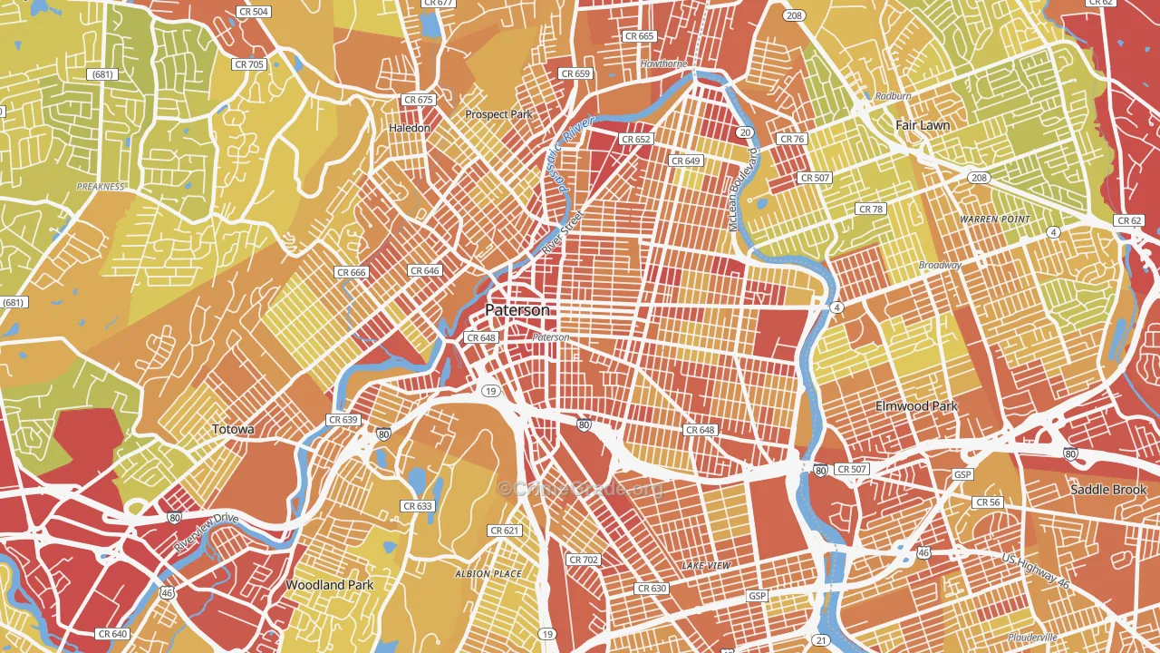 Paterson, NJ Map of Vehicle Theft Rates