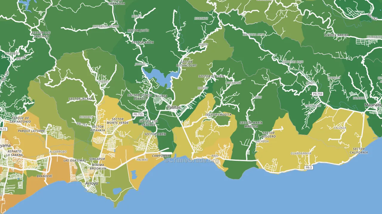 Patillas Municipio, PR Map of Vehicle Theft Rates