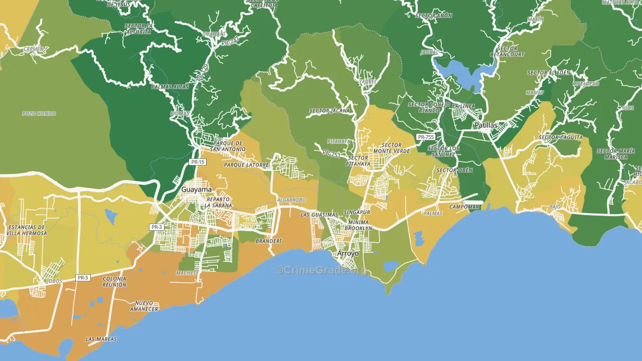 Patillas, PR Map of Vehicle Theft Rates