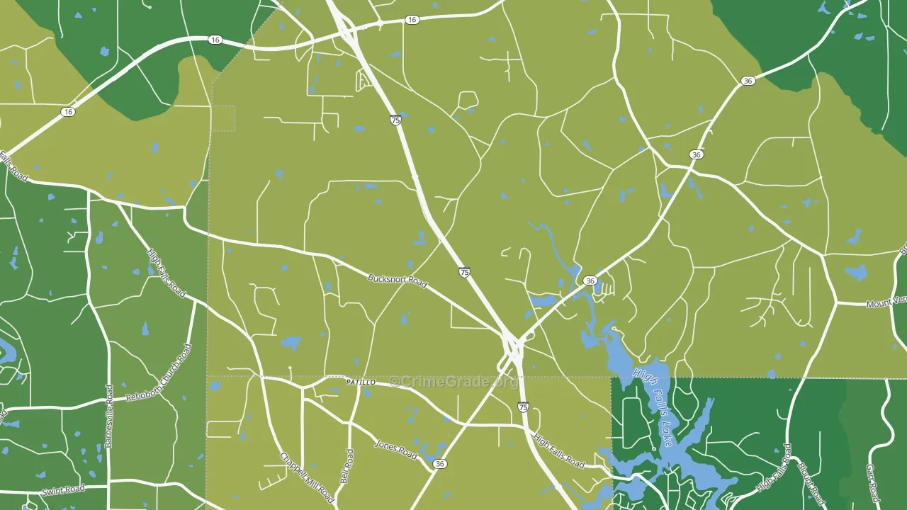 Patillo, GA Map of Vehicle Theft Rates