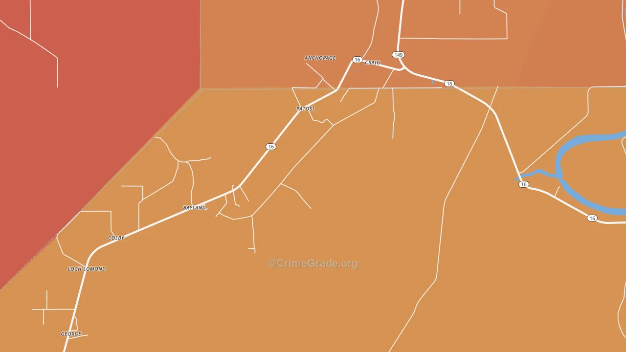 Patosi, MS Map of Vehicle Theft Rates