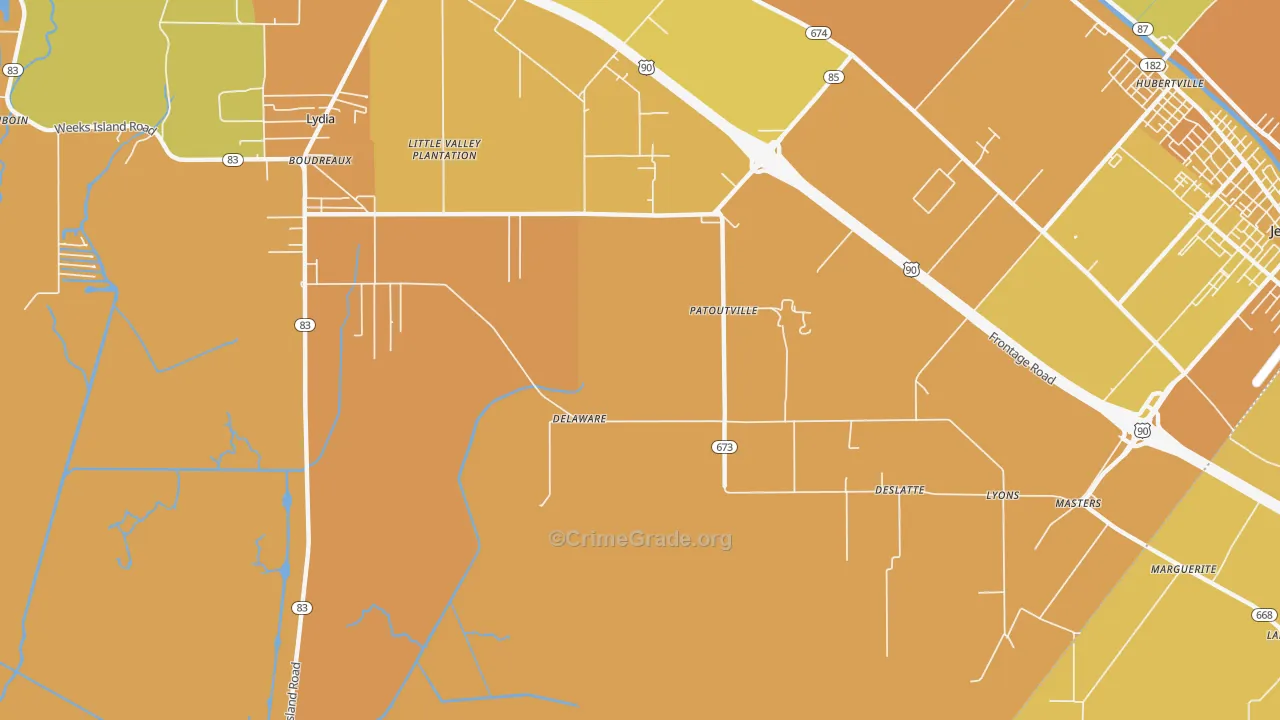 Patoutville, LA Map of Vehicle Theft Rates