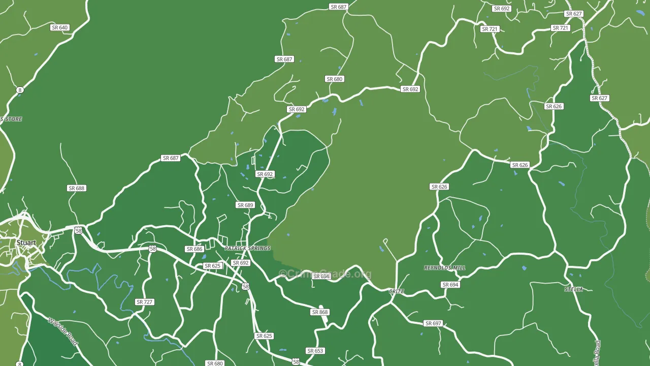 Patrick Springs, VA Map of Vehicle Theft Rates
