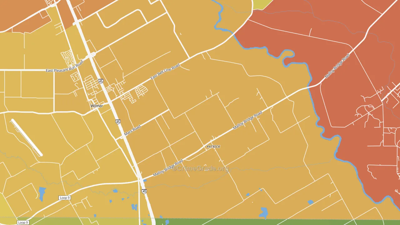 Patrick, TX Map of Vehicle Theft Rates