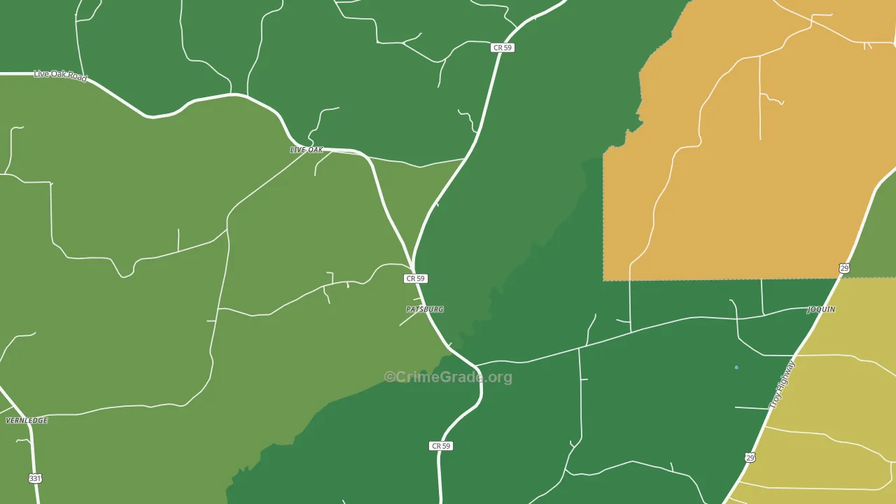 Patsburg, AL Map of Vehicle Theft Rates