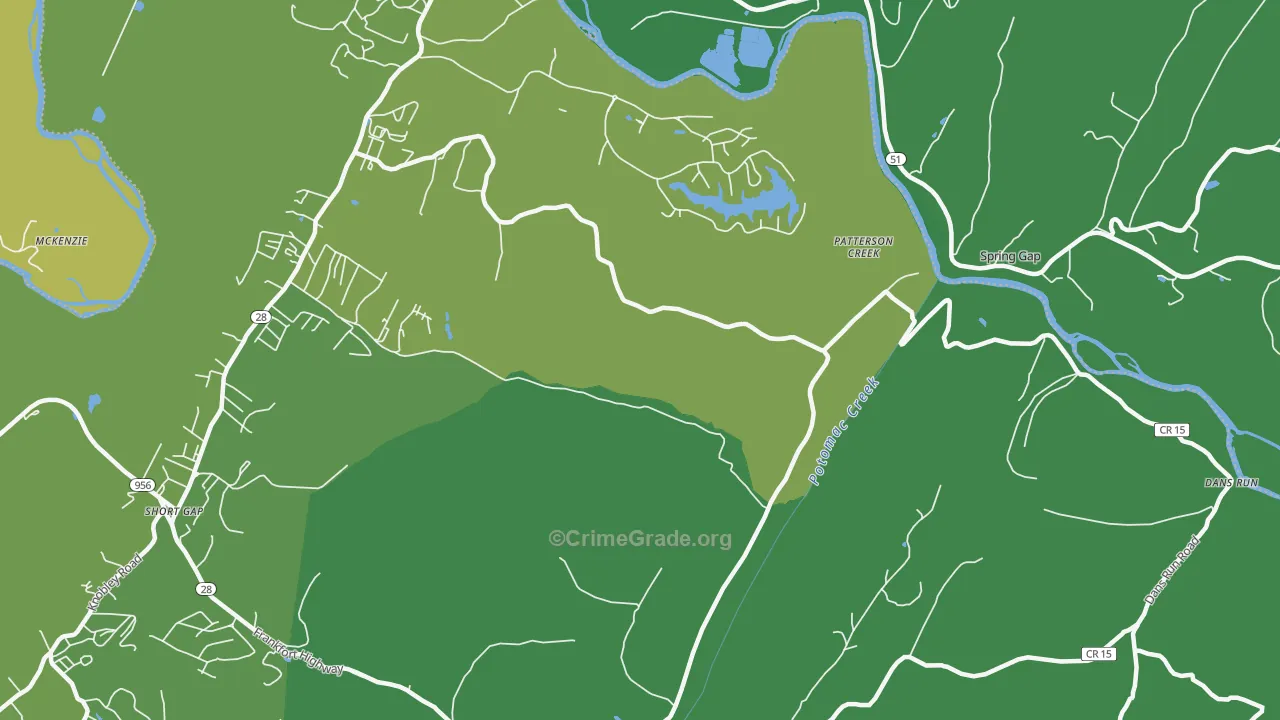Patterson Creek, WV Map of Vehicle Theft Rates