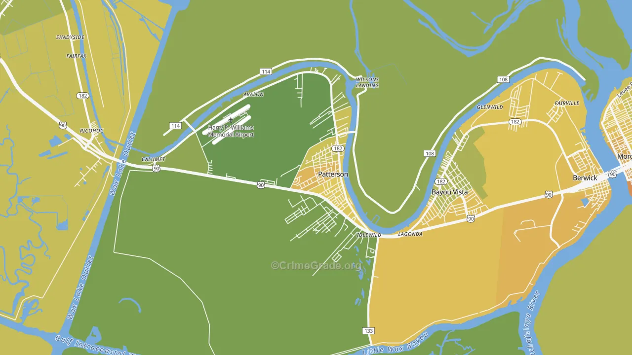 Patterson, LA Map of Vehicle Theft Rates