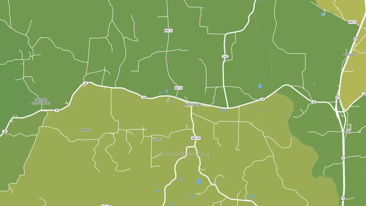 Patterson, MO Map of Vehicle Theft Rates