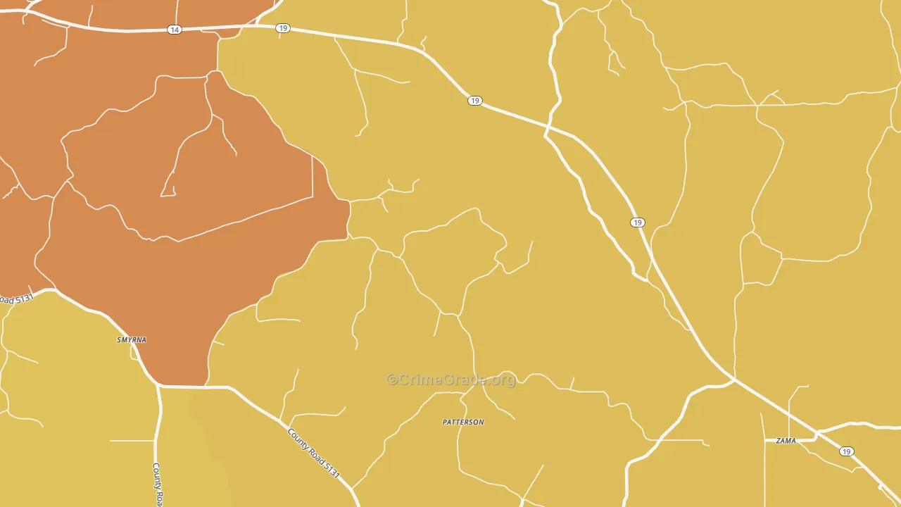 Patterson, MS Map of Vehicle Theft Rates