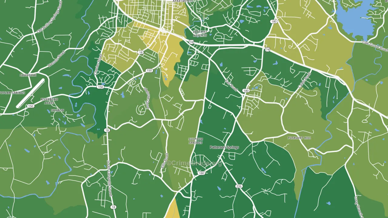Patterson Springs, NC Map of Vehicle Theft Rates