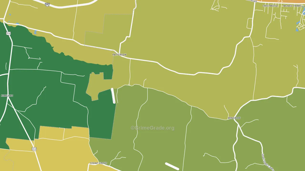 Patterson, TN Map of Vehicle Theft Rates