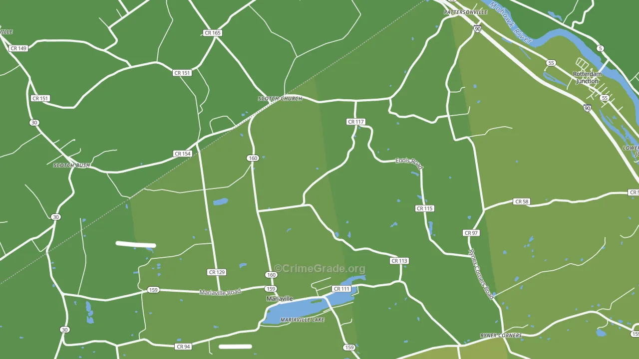 Pattersonville, NY Map of Vehicle Theft Rates