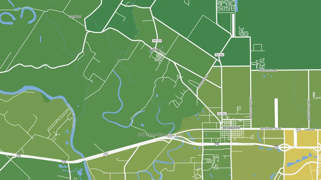 Pattison, TX Map of Vehicle Theft Rates