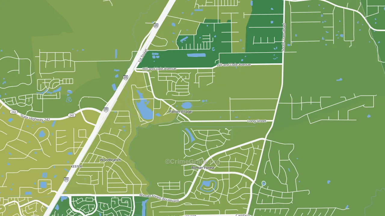 Patton Village, TX Map of Vehicle Theft Rates