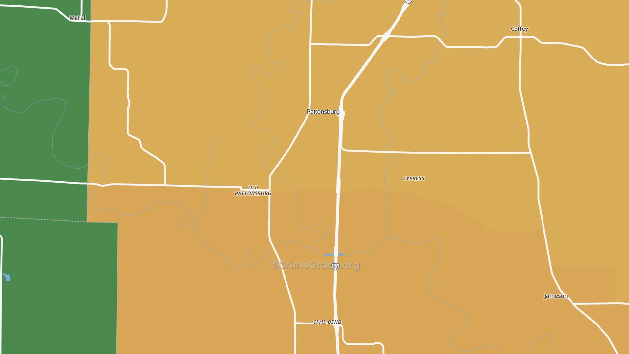 Pattonsburg, MO Map of Vehicle Theft Rates