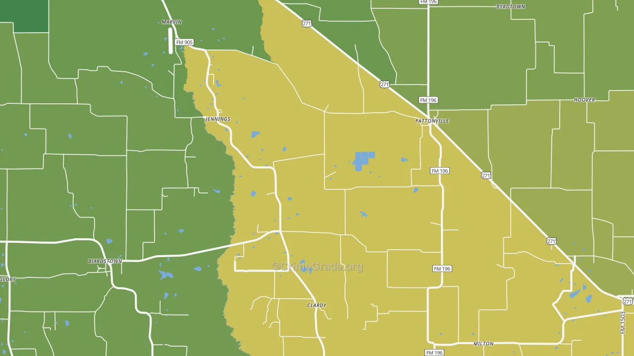 Pattonville, TX Map of Vehicle Theft Rates