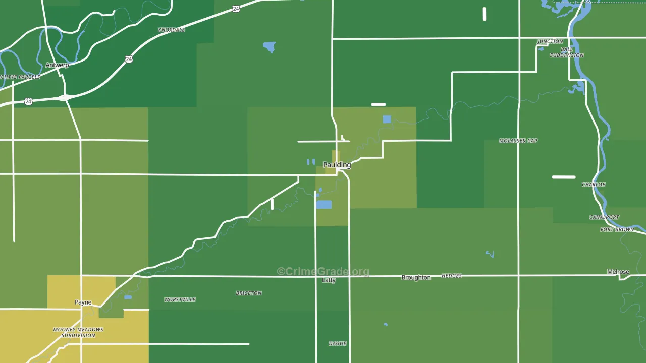 Paulding County, OH Map of Vehicle Theft Rates