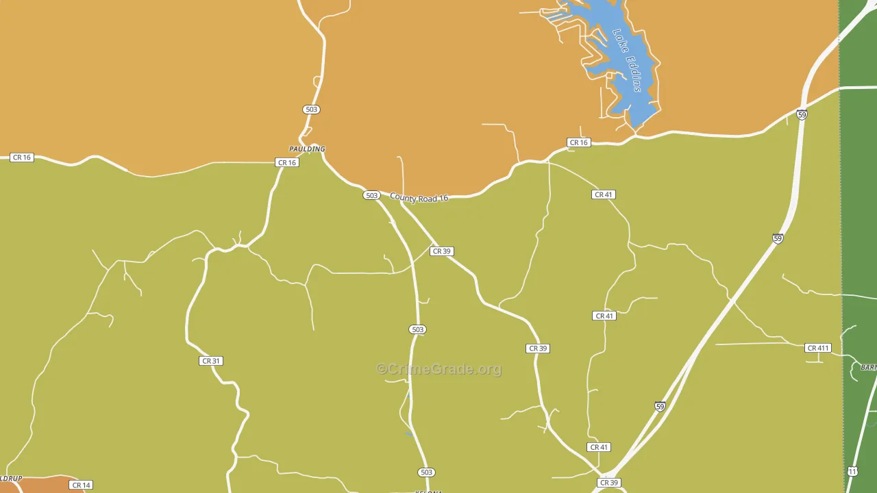 Paulding, MS Map of Vehicle Theft Rates
