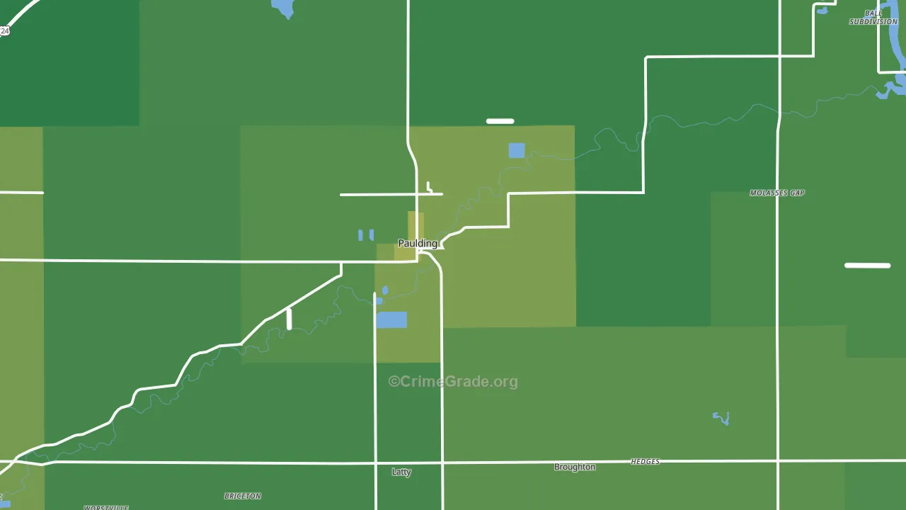 Paulding, OH Map of Vehicle Theft Rates