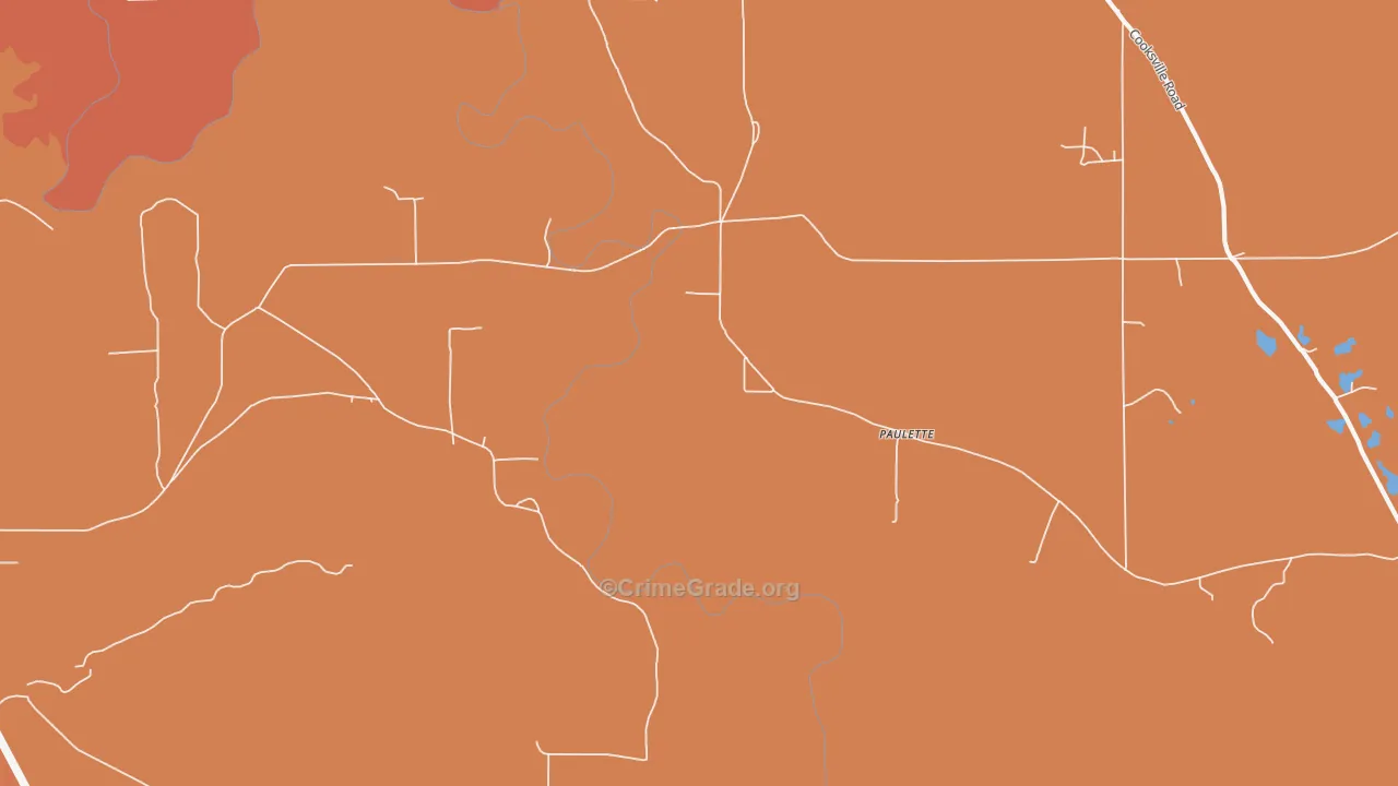 Paulette, MS Map of Vehicle Theft Rates