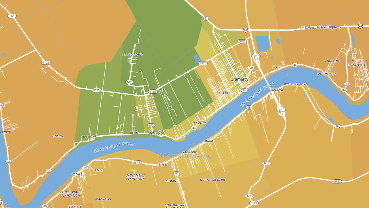 Paulina, LA Map of Vehicle Theft Rates