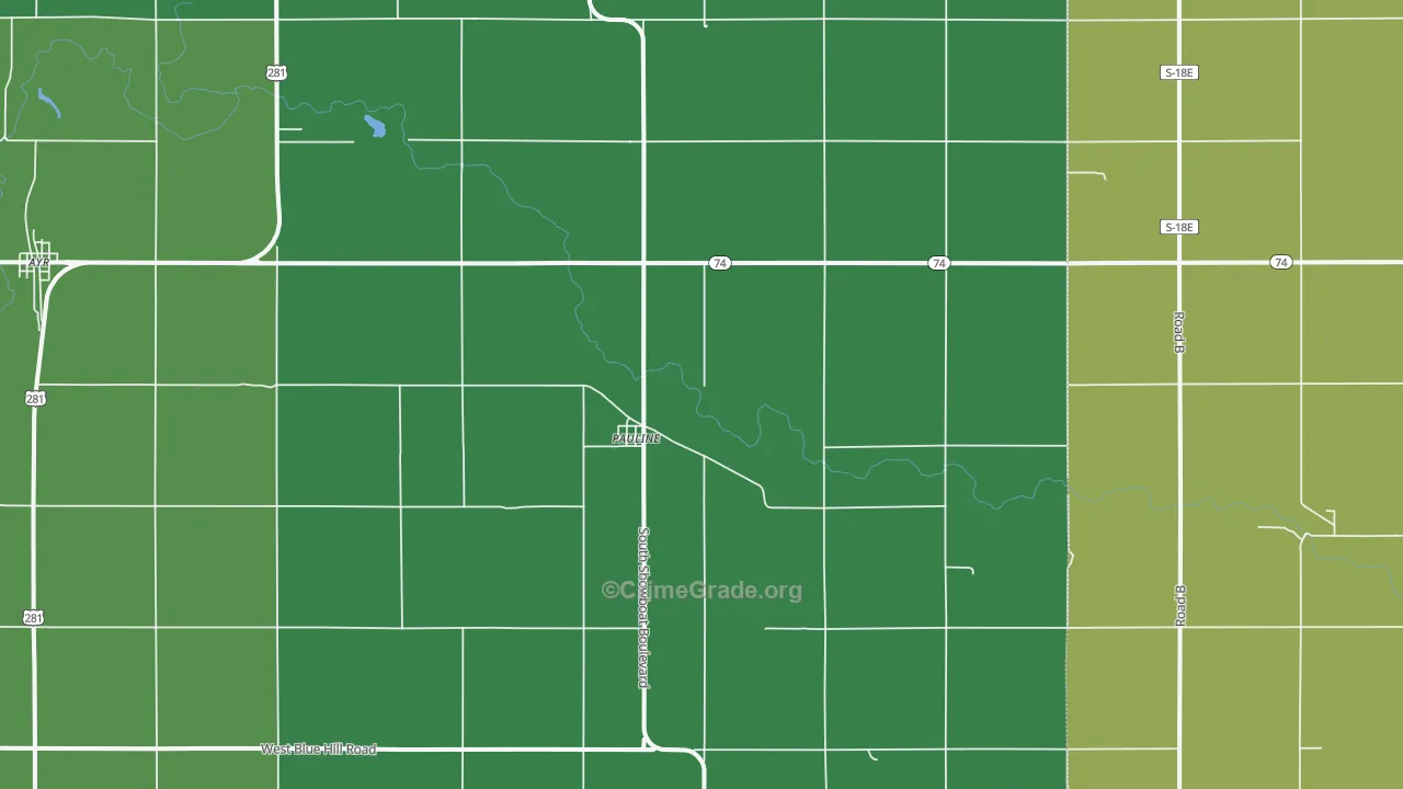 Pauline, NE Map of Vehicle Theft Rates