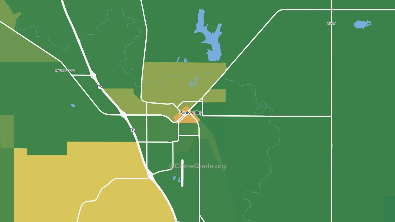 Pauls Valley, OK Map of Vehicle Theft Rates