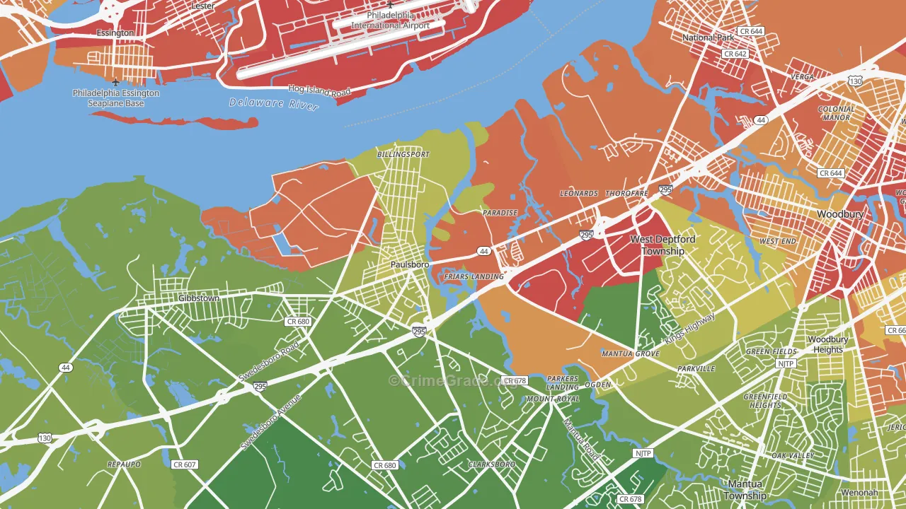 Paulsboro, NJ Map of Vehicle Theft Rates