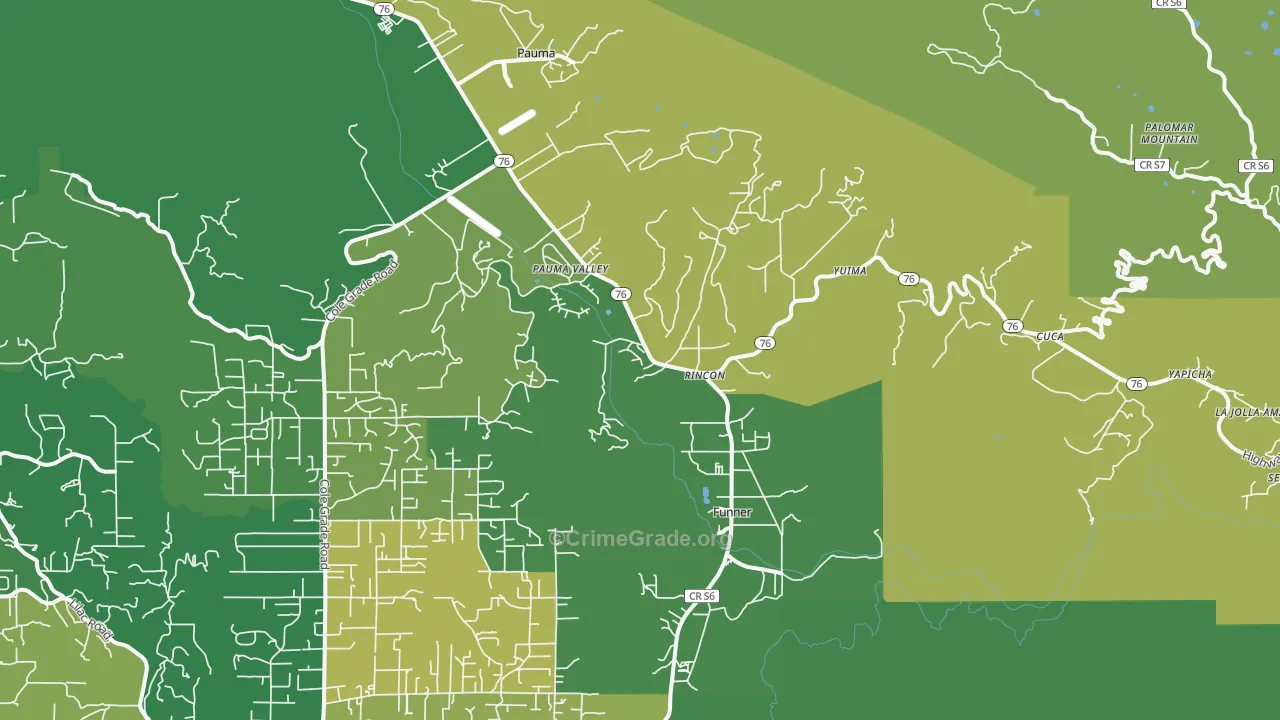 Pauma Valley, CA Map of Vehicle Theft Rates