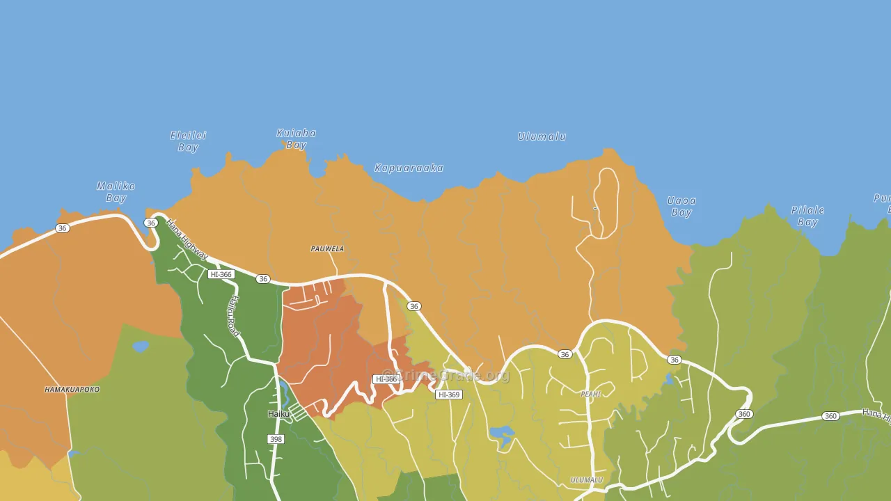 Pauwela, HI Map of Vehicle Theft Rates