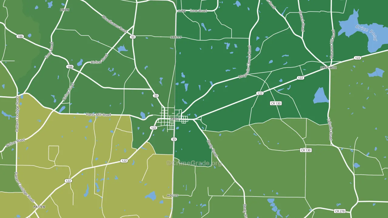 Pavo, GA Map of Vehicle Theft Rates